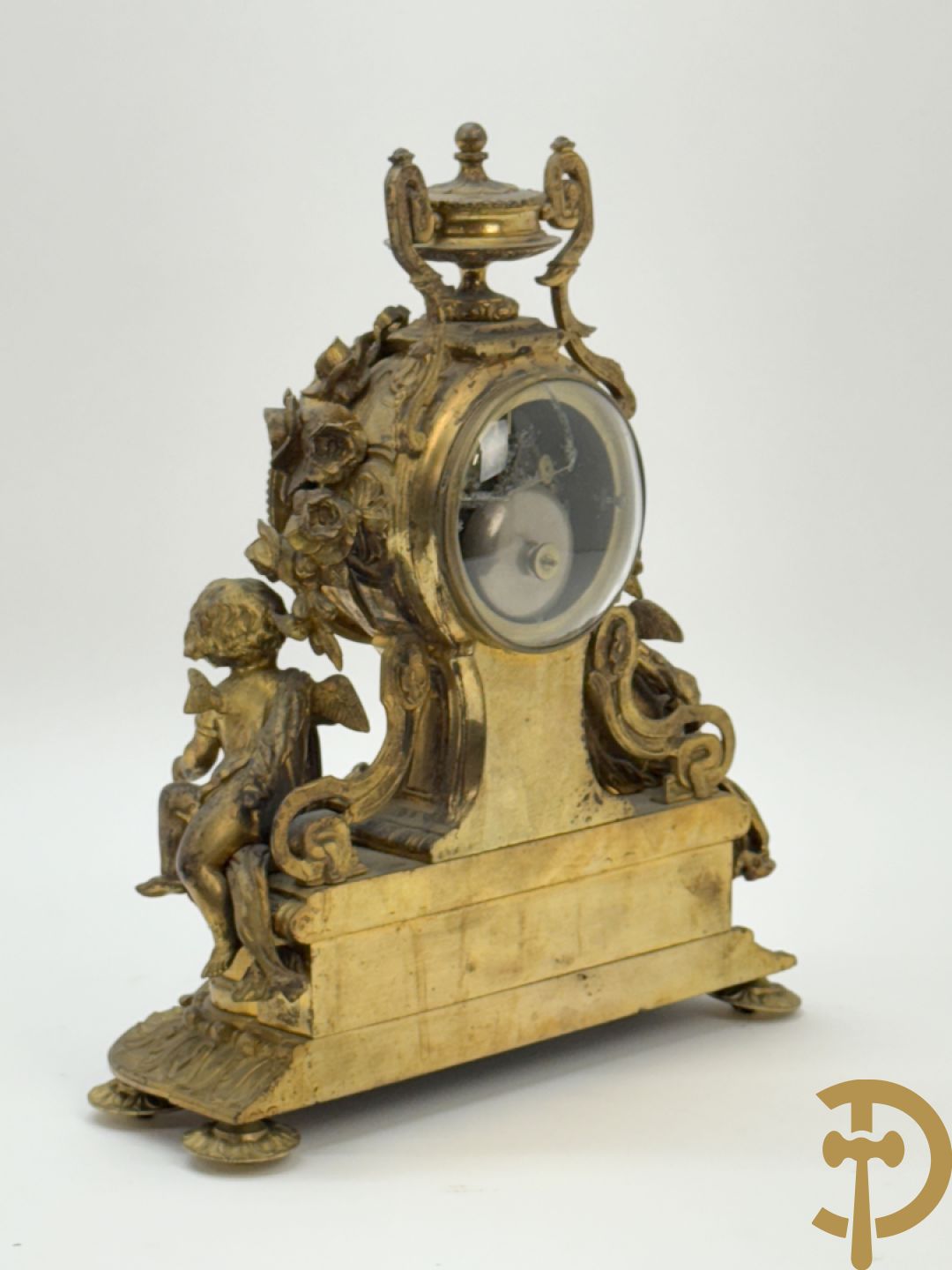 Bronzen pendule met paar cupido