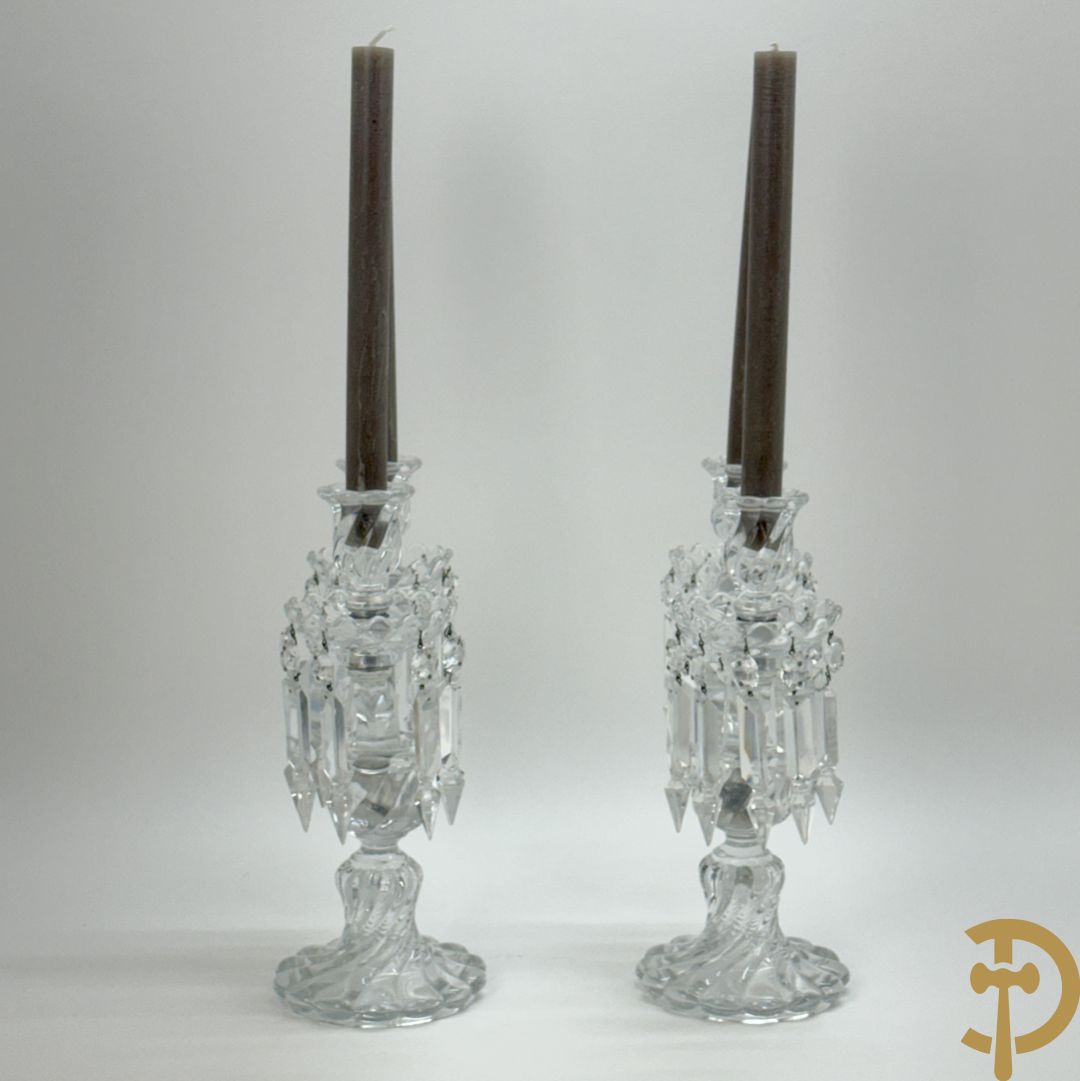 Paar kandelaars in helder kristal, Baccarat