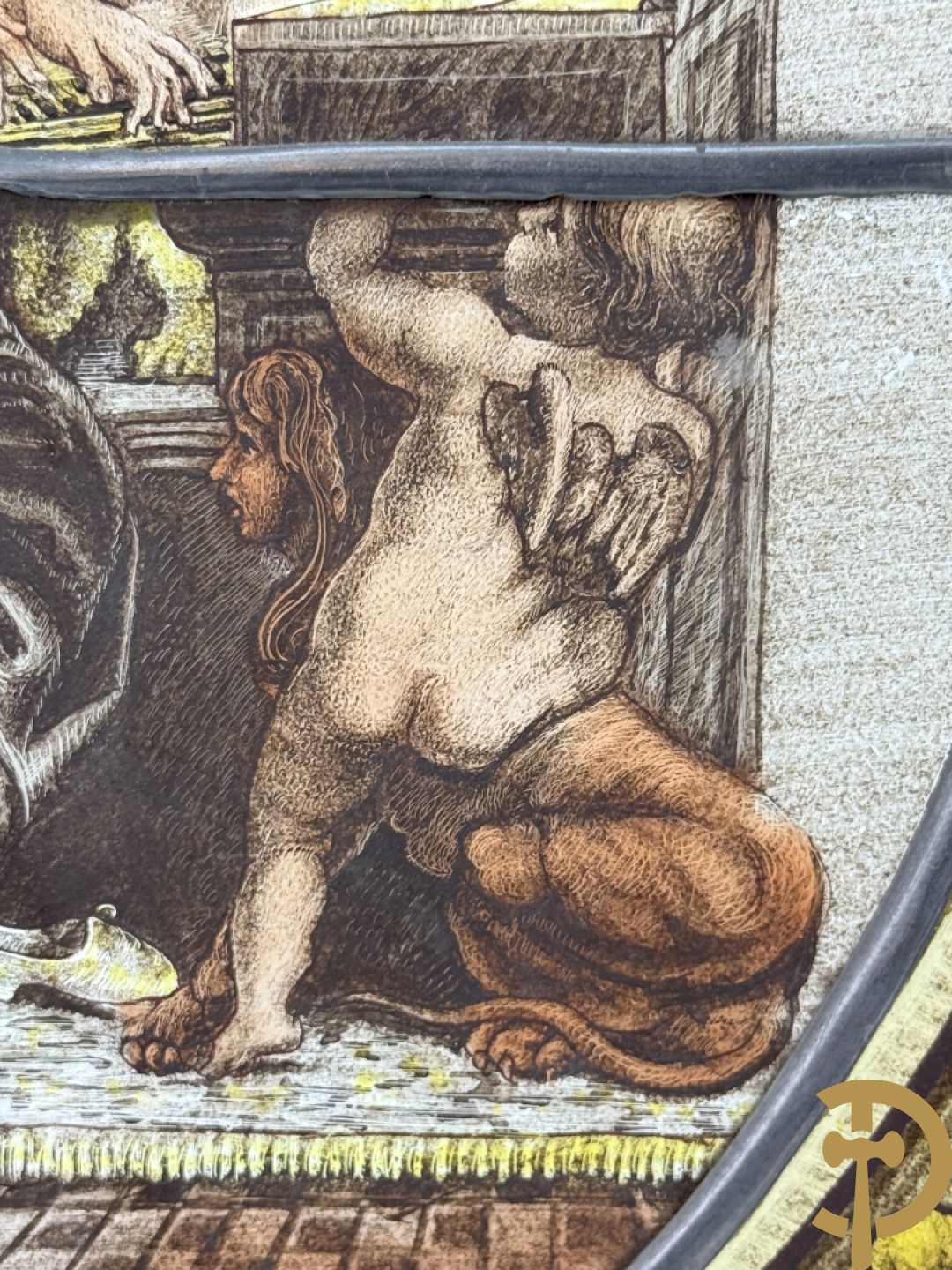 Twee loodramen met beschilderde taferelen 