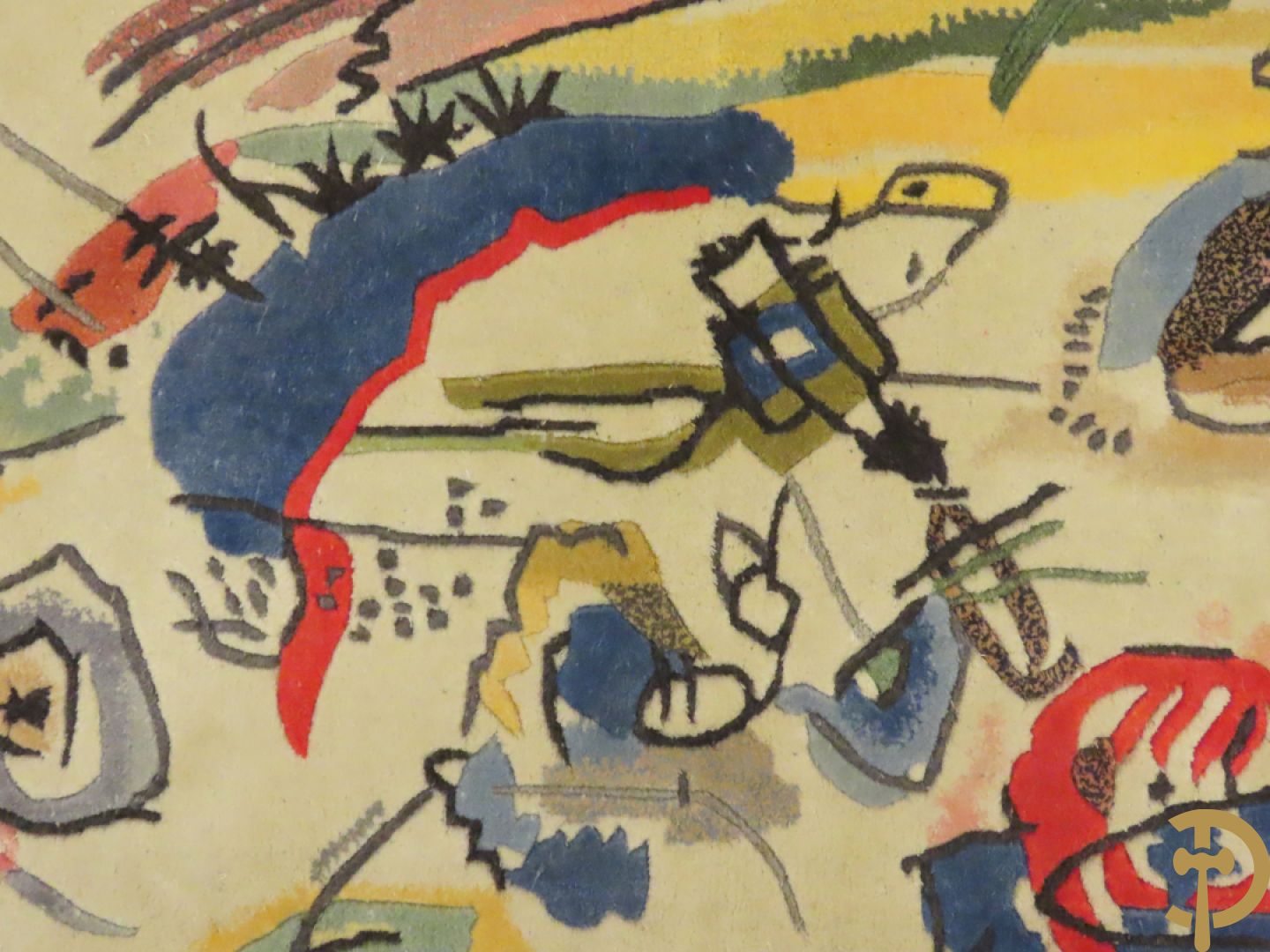 KANDINSKY naar - Oosters handgeknoopt wandtapijt met moderne abstracte figuratie