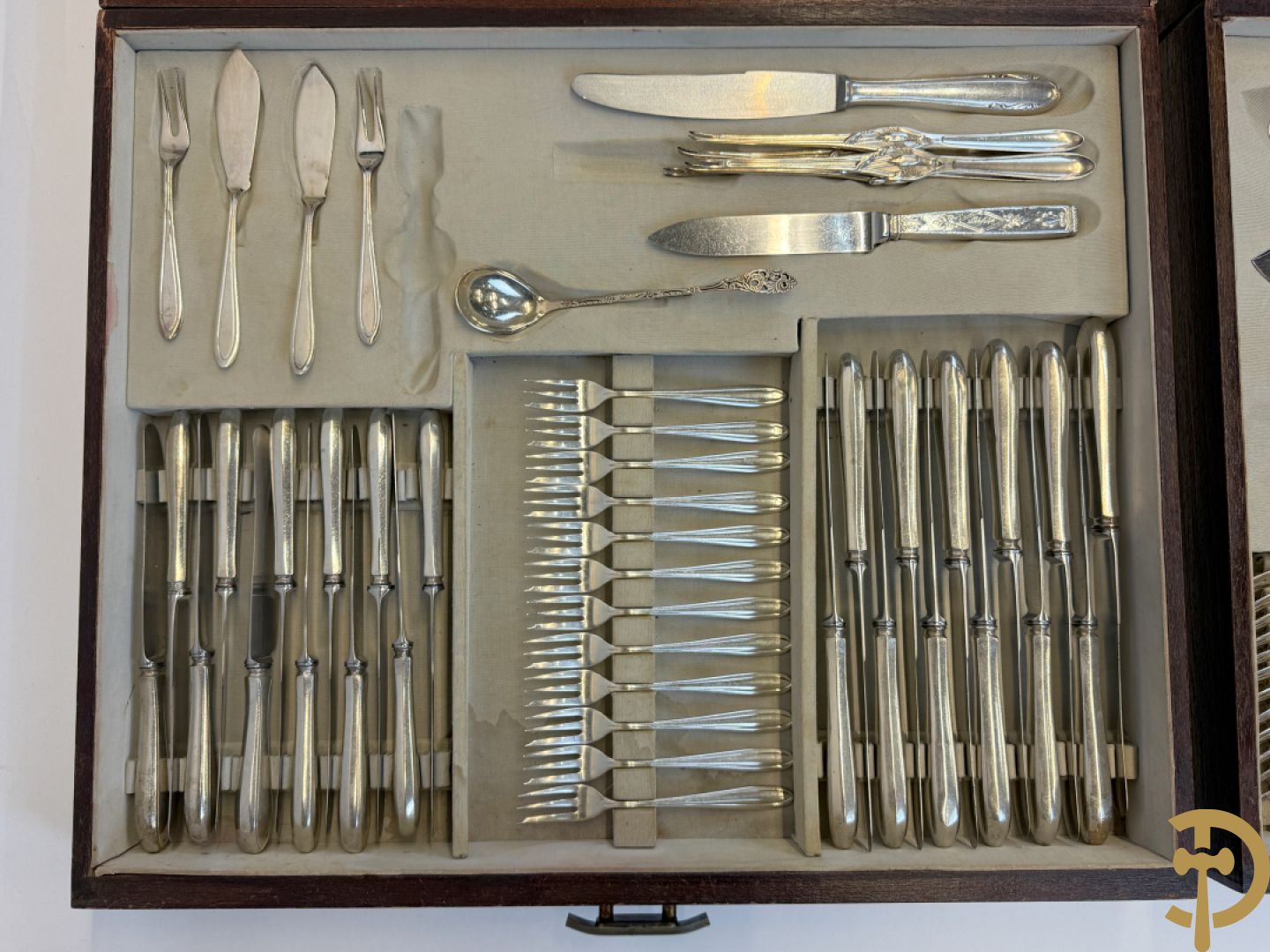 Art deco verzilverd bestek in koffer
