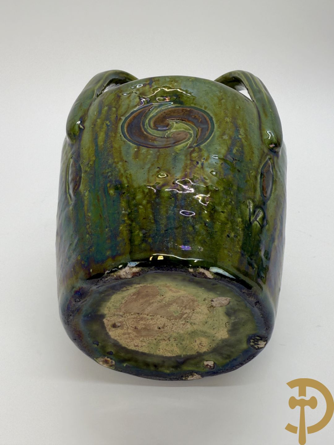 Drie Vlaams aardwerken vazen + Vlaams aardewerken tabakspot - VH gemonogrammeerd (Van Humskerk H.)