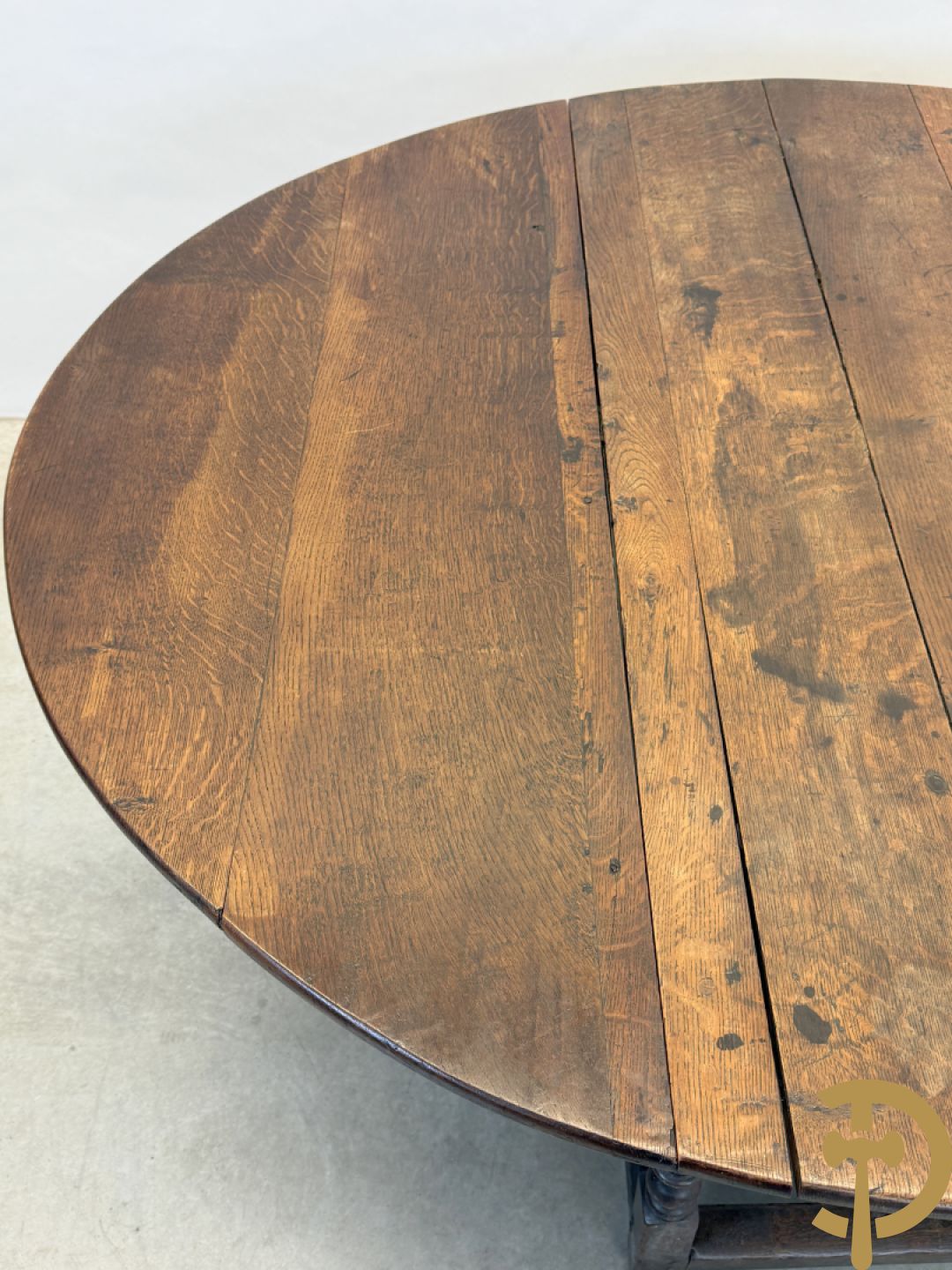 Massief eiken Engelse gateleggtafel met lade op getorste poten