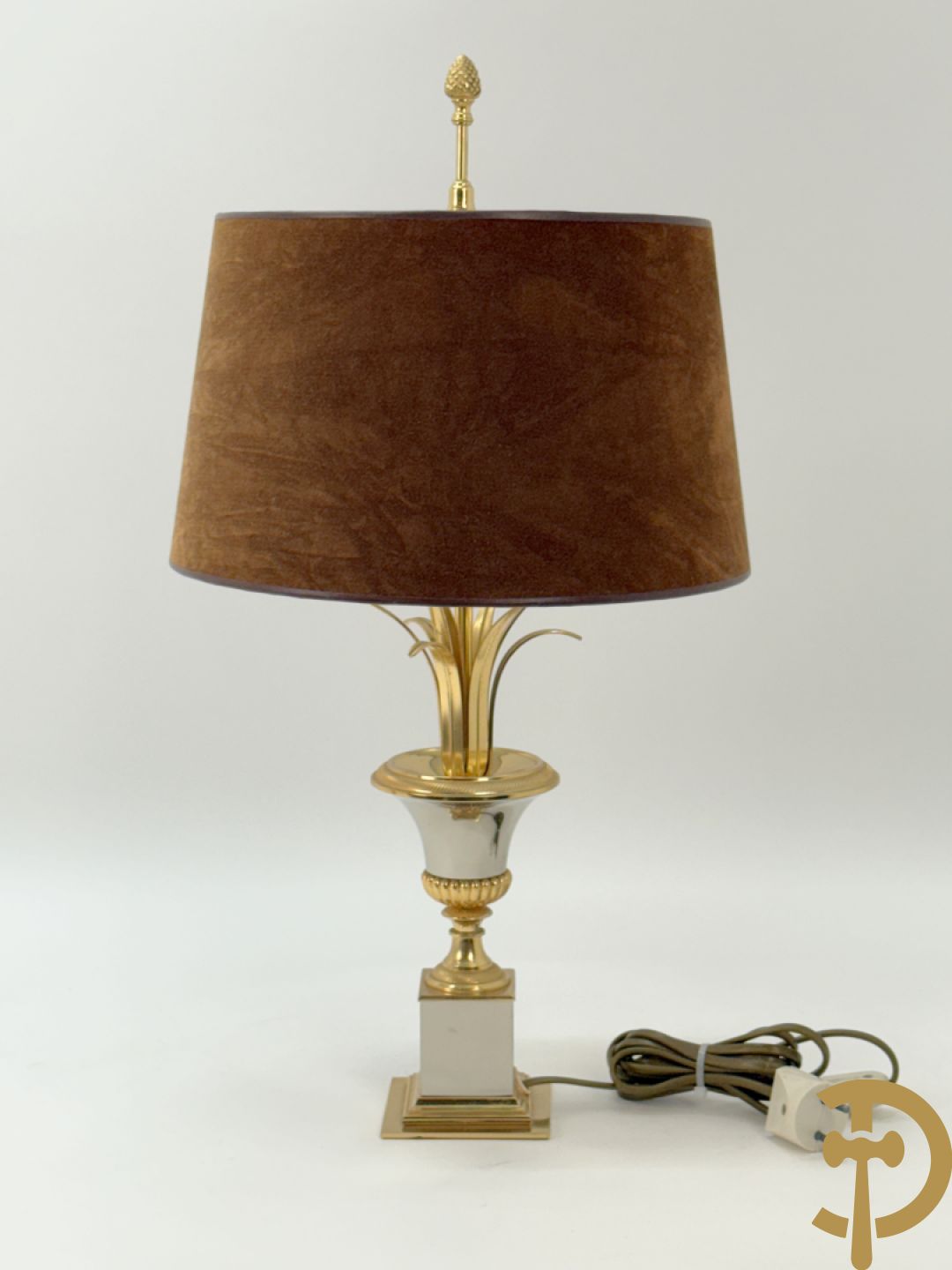 Koperen lampadaire met amfoor en ananas, Hollywood Regency stijl