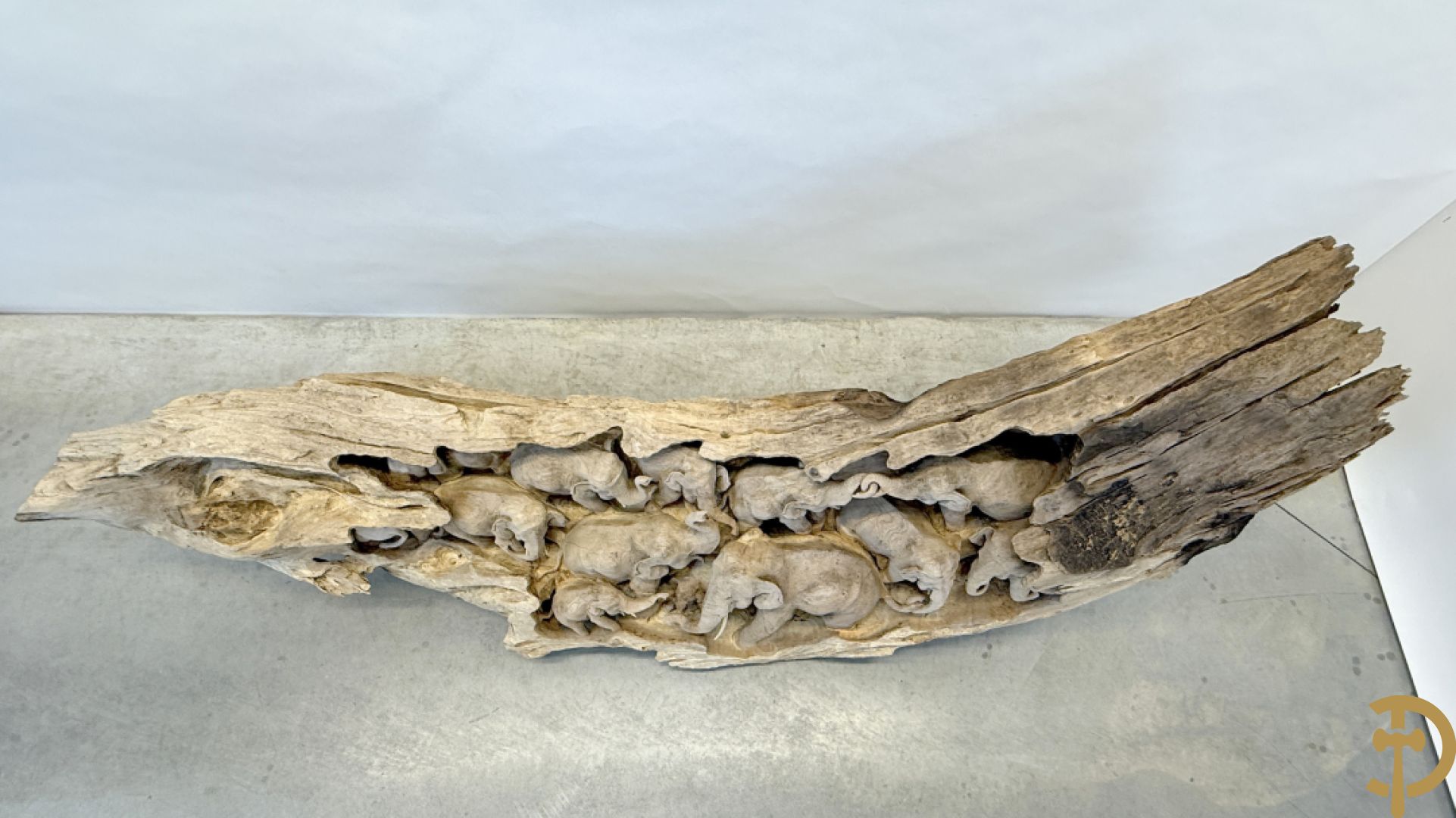 Teakhouten Aziatische sculptuur van groep olifanten