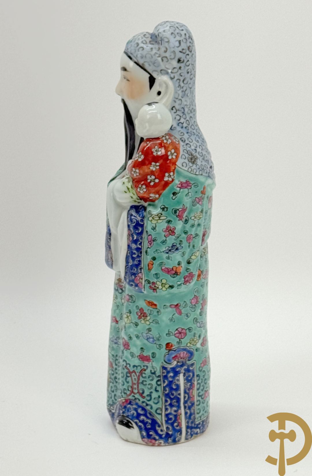 Chinese porseleinen wijsgeer met kind op de arm