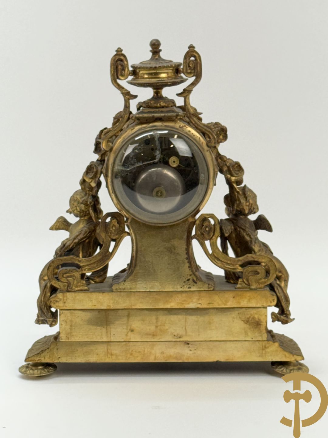 Bronzen pendule met paar cupido