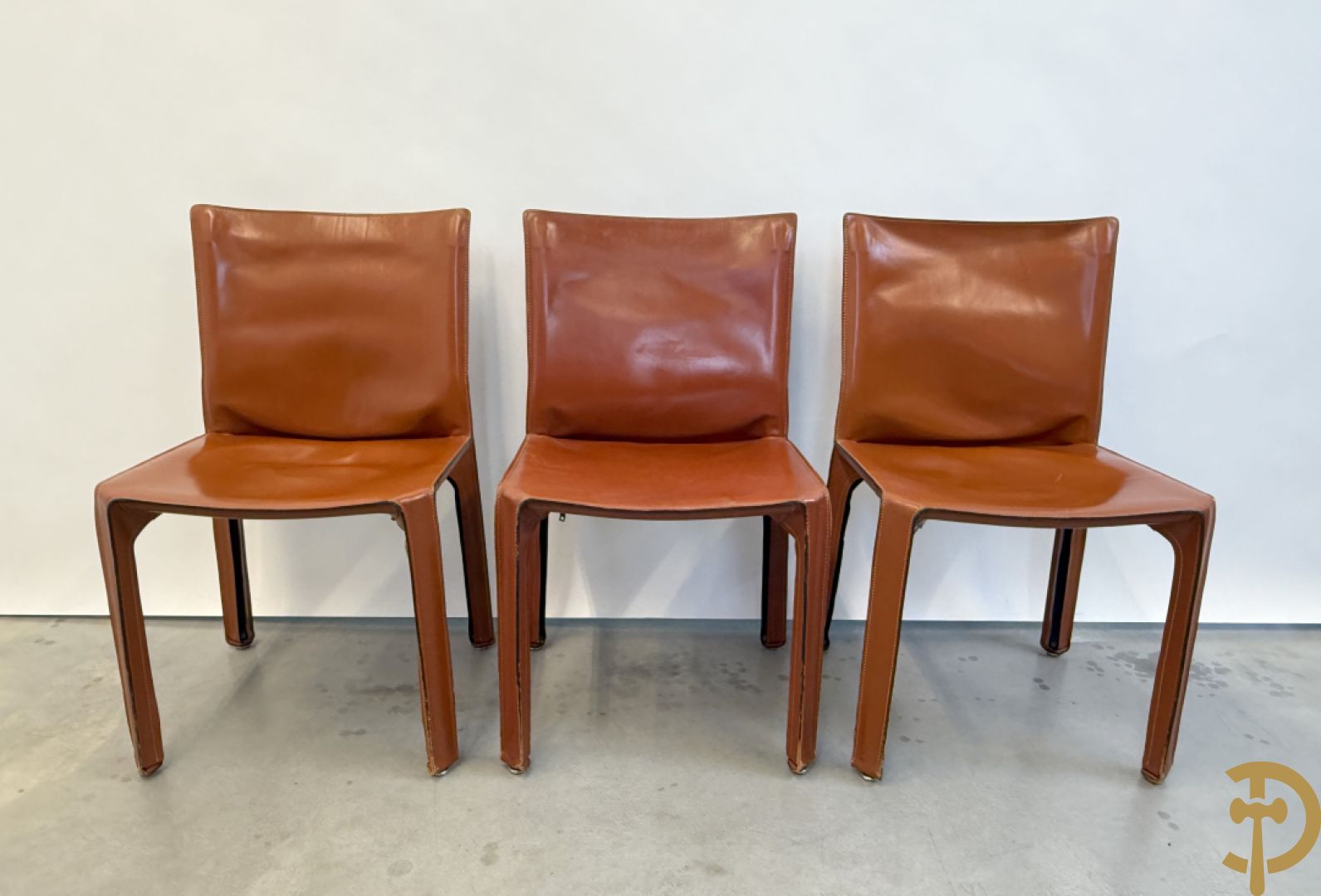Zes lederen Cassina stoelen, 412 Cab Chairs, Mario Bellini