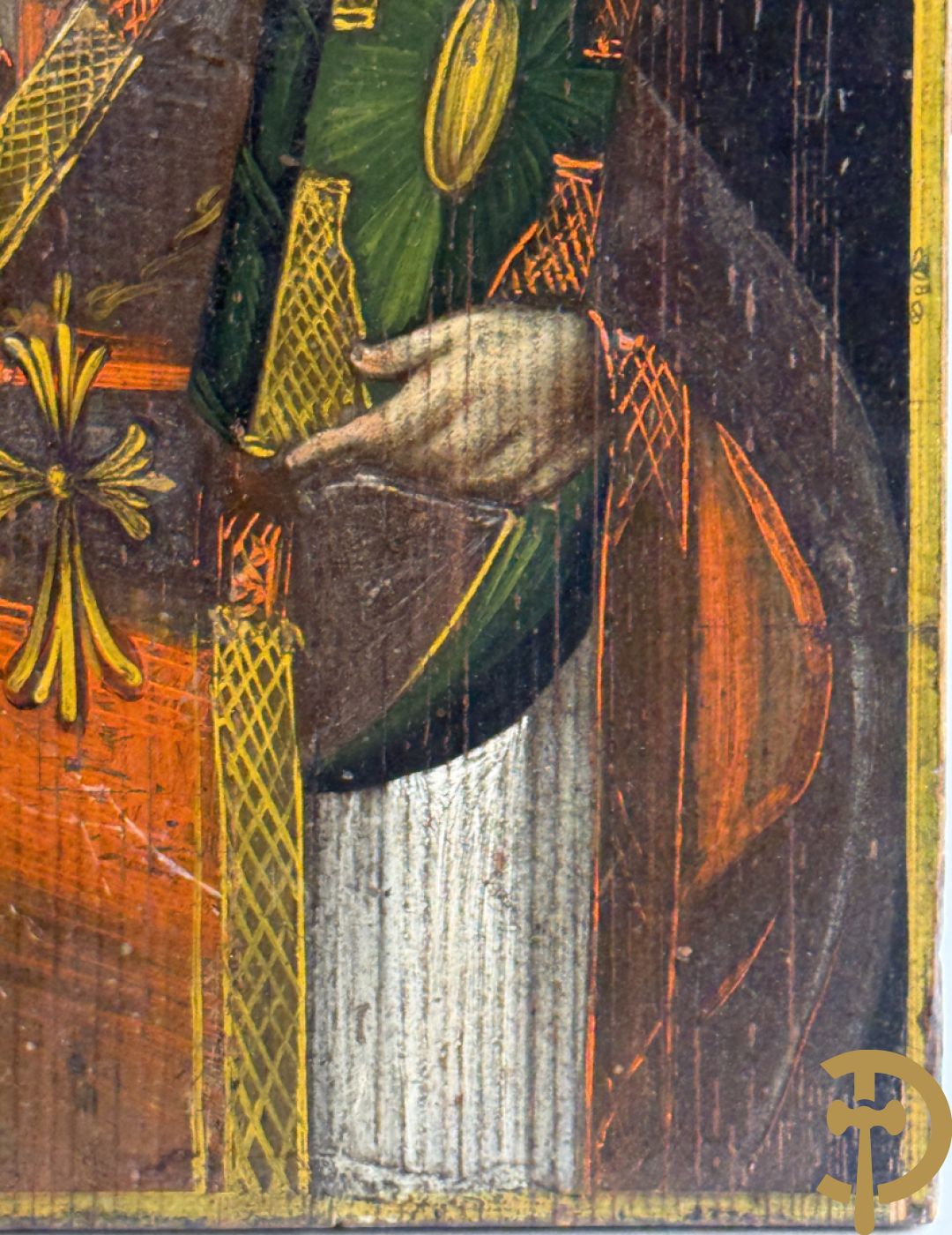 Oude ikoon Heilige met boek