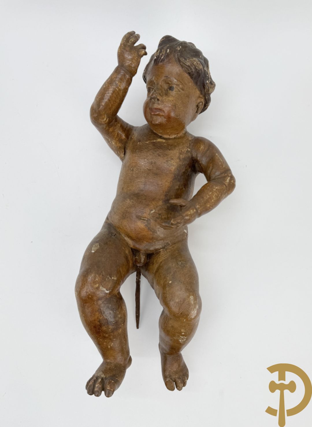 Paar houtgesculpteerde en gepolychromeerde cupido