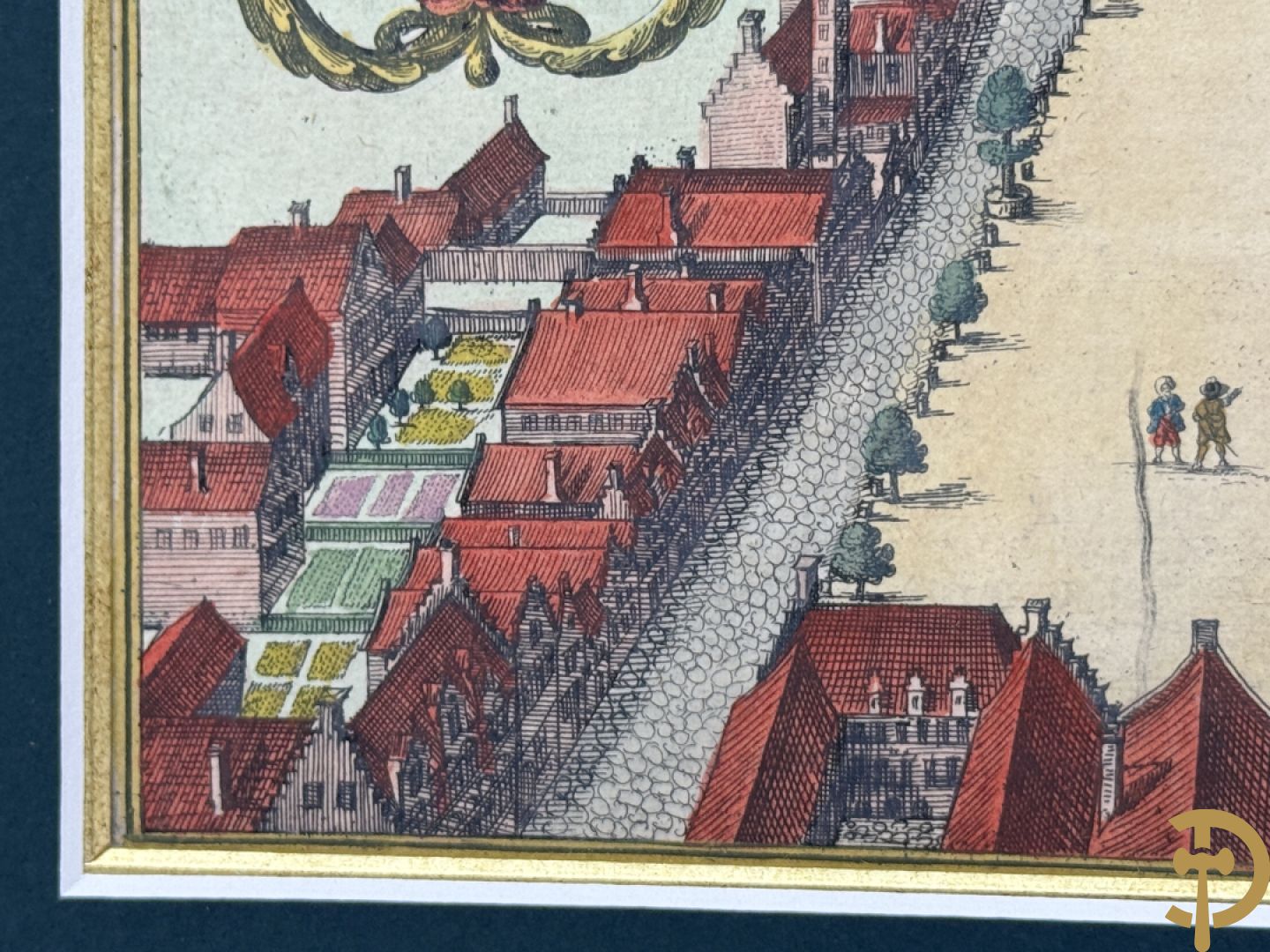 Handgekleurde kopergravure van de Kouter Gent uit Sanderus + handgekleurde kopergravure van Gravensteen uit Sanderus