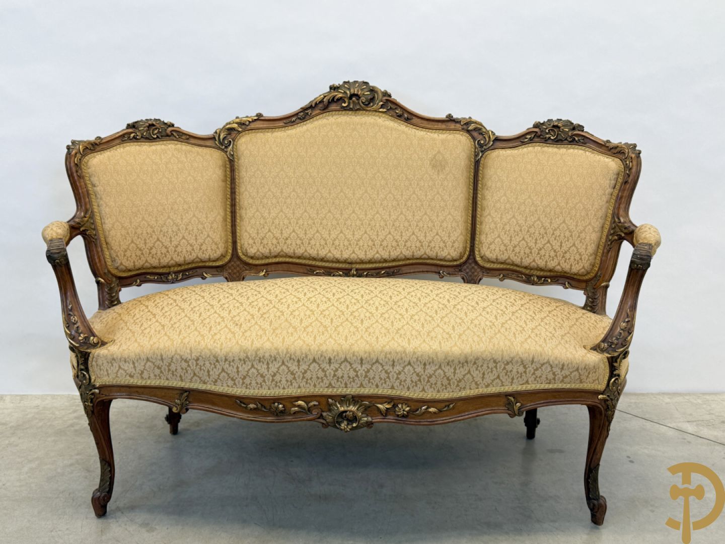 Notelaren Louis XV canapé en 2 armzetels met rocailles