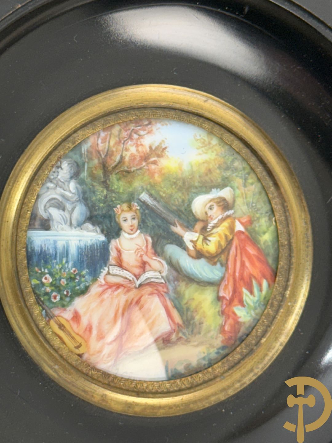 Vijf miniaturen met damersportretten en romantische scène, waarvan 4 getekend : de Roussely, Canova, Siluce ? en Domery ?