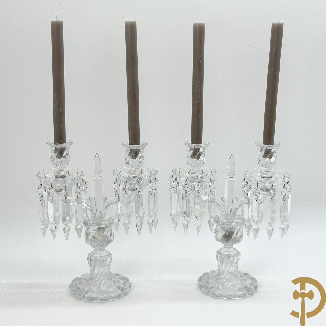 Paar kandelaars in helder kristal, Baccarat