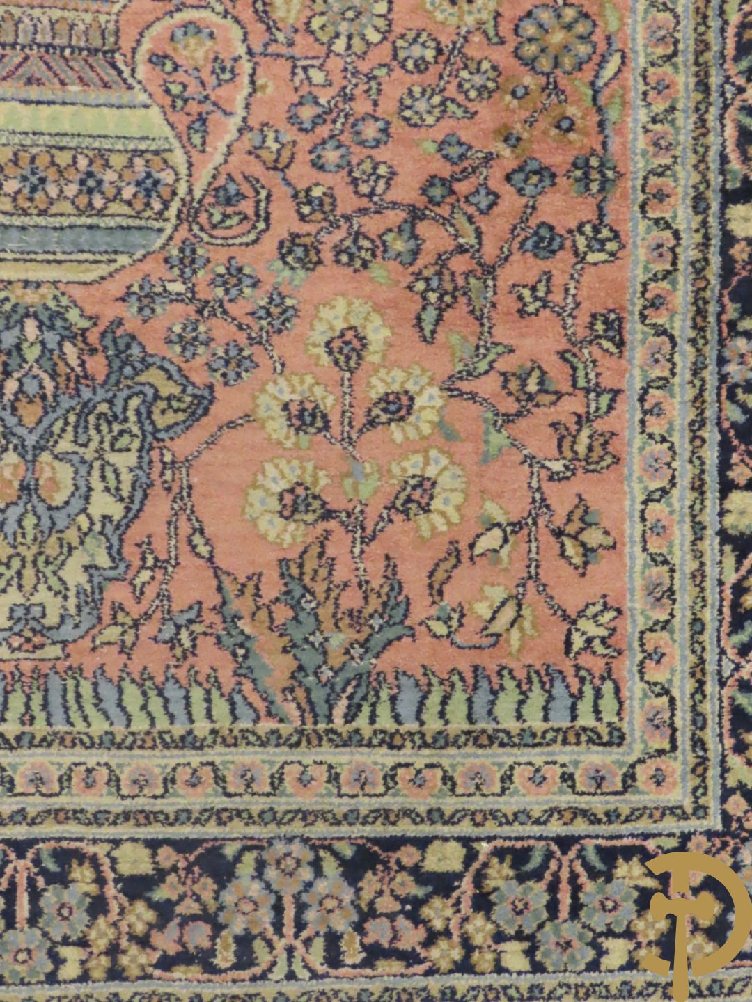 Oosters handgeknoopte loper zijde op katoen met amfoor en bloemenmotieven