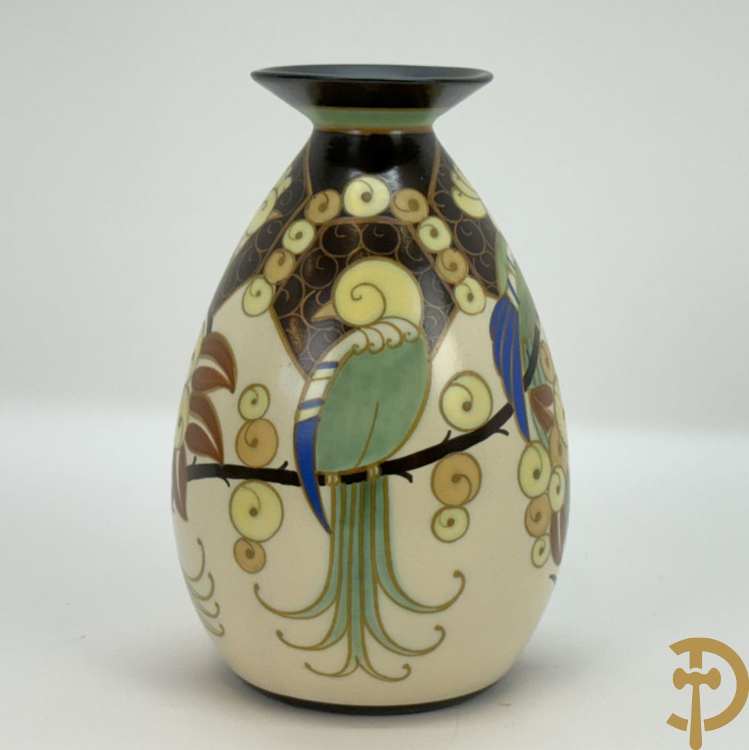 Keramieken Keramis Art Deco vaas met papegaaiendecor, Nr. 1130, Decor 945