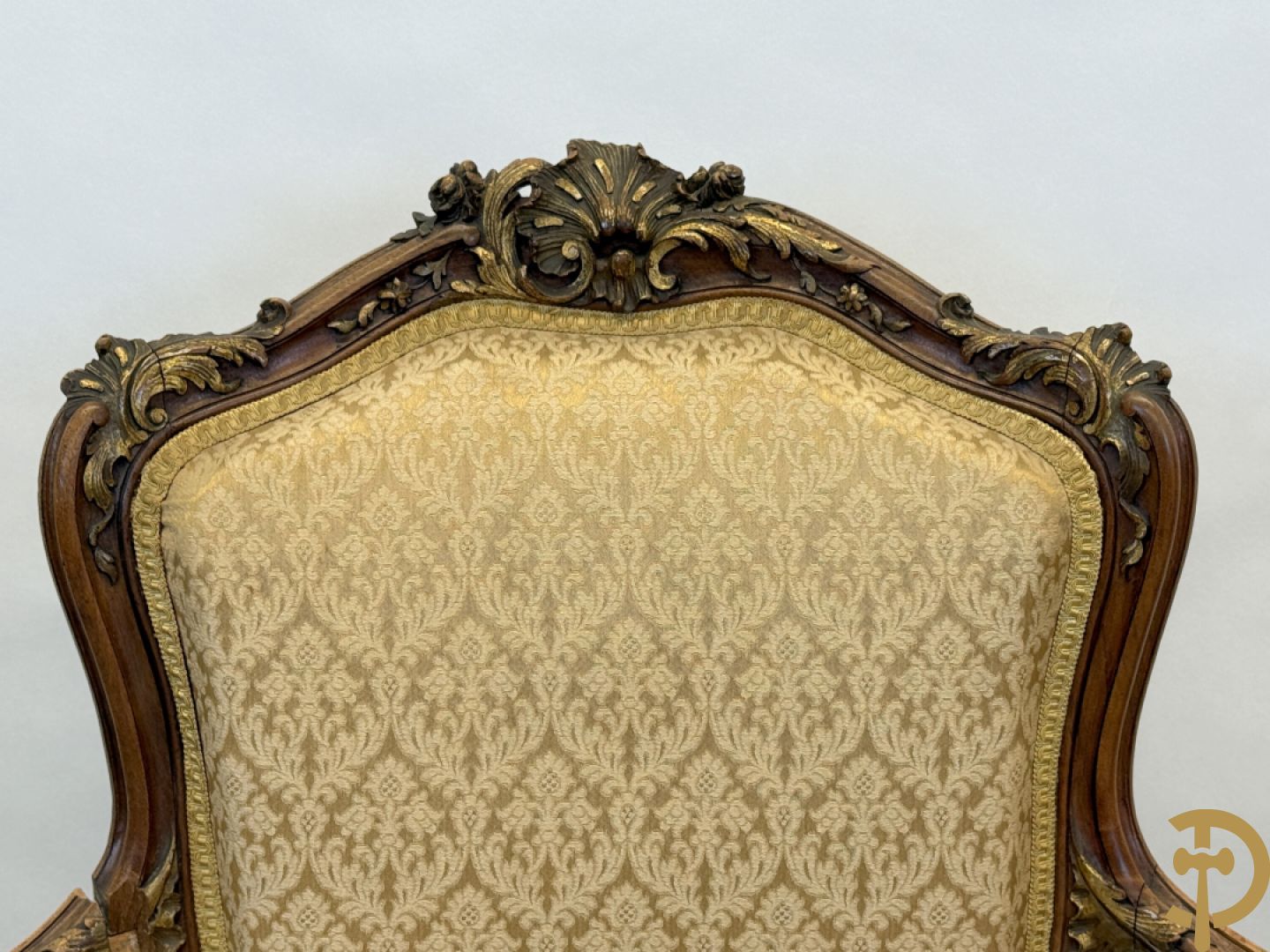 Notelaren Louis XV canapé en 2 armzetels met rocailles