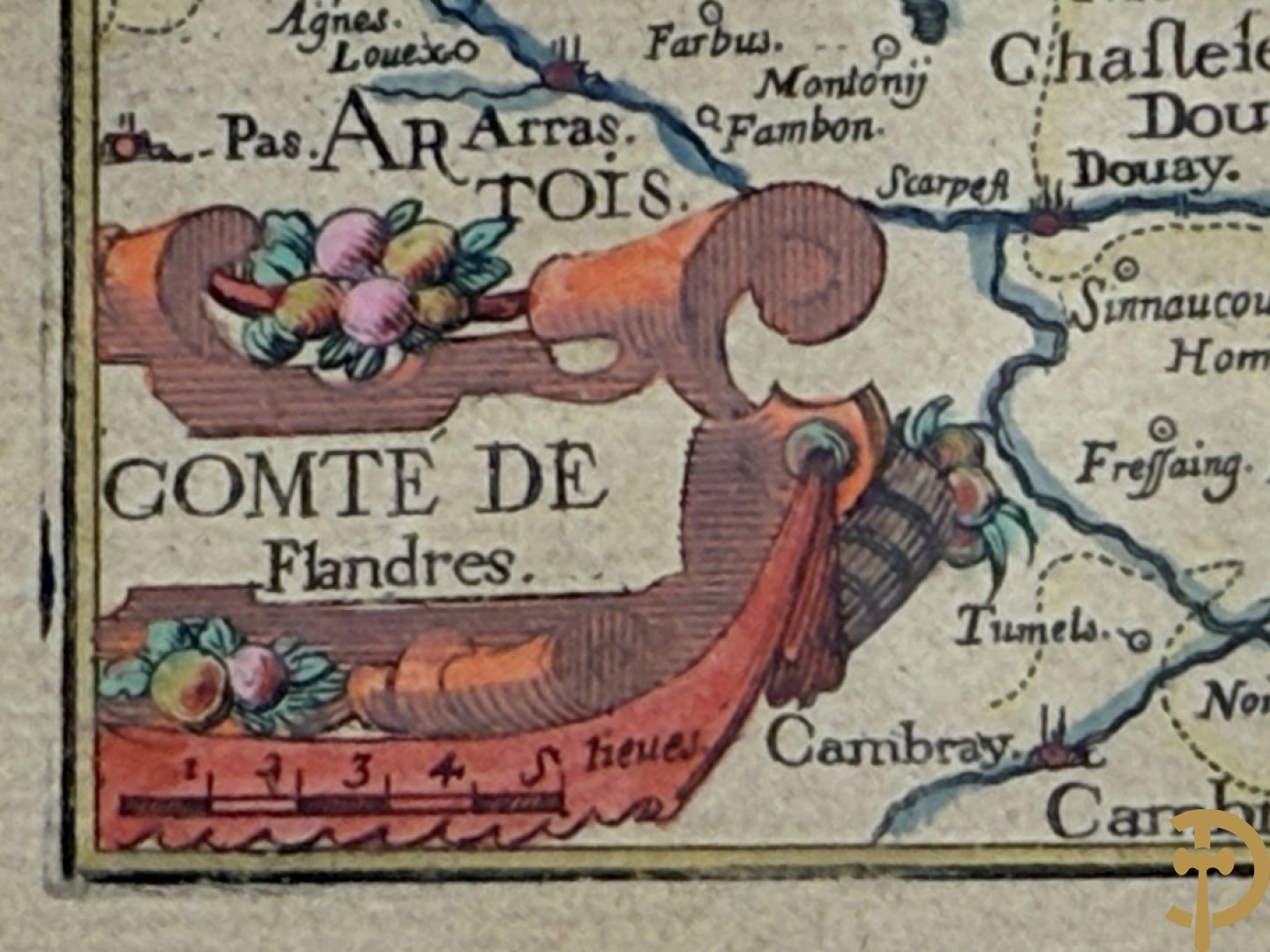 Oude ingekleurde kaart 