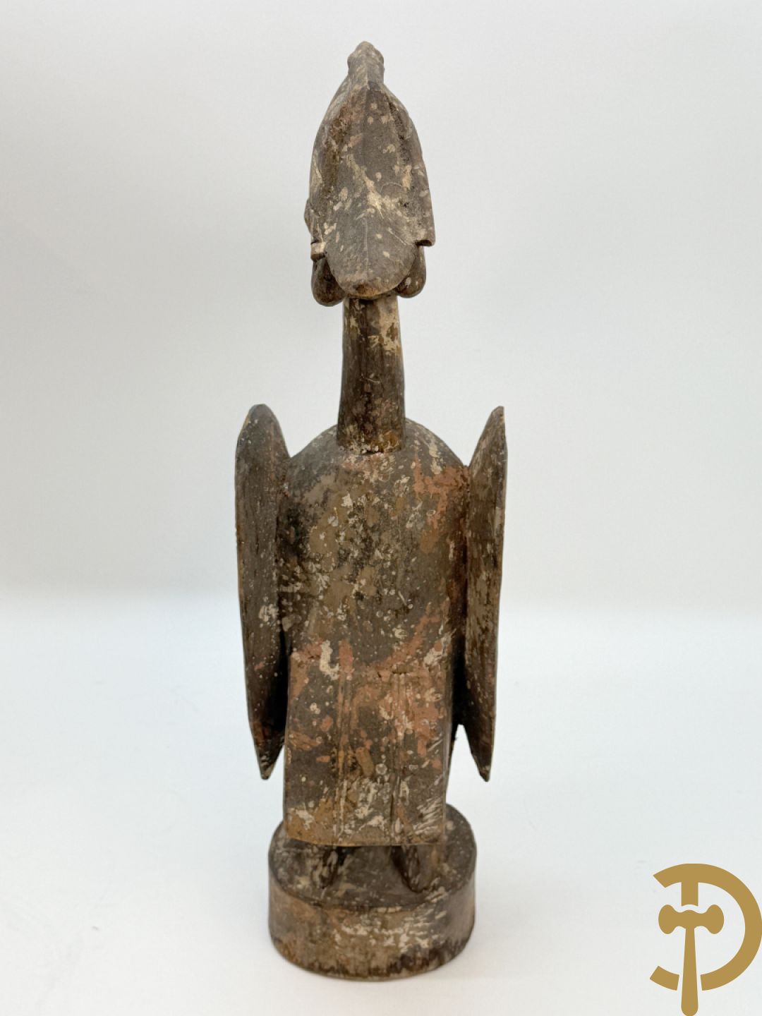 Twee Afrikaanse hout sculpturen : Ibo Nigeria masker + Malinees vogelbeeld Chiwara