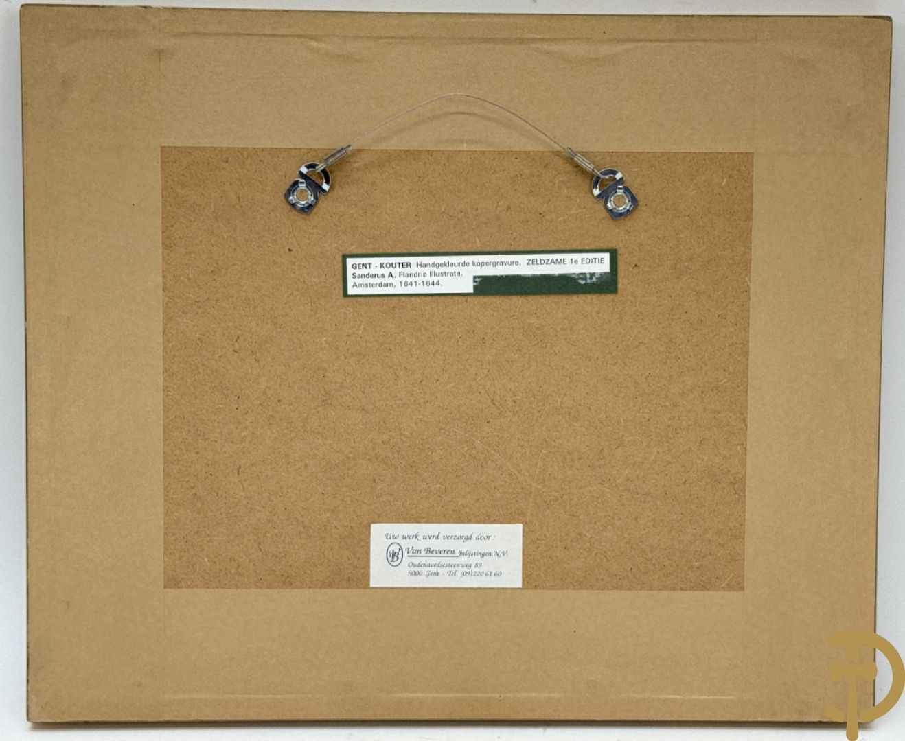 Handgekleurde kopergravure van de Kouter Gent uit Sanderus + handgekleurde kopergravure van Gravensteen uit Sanderus