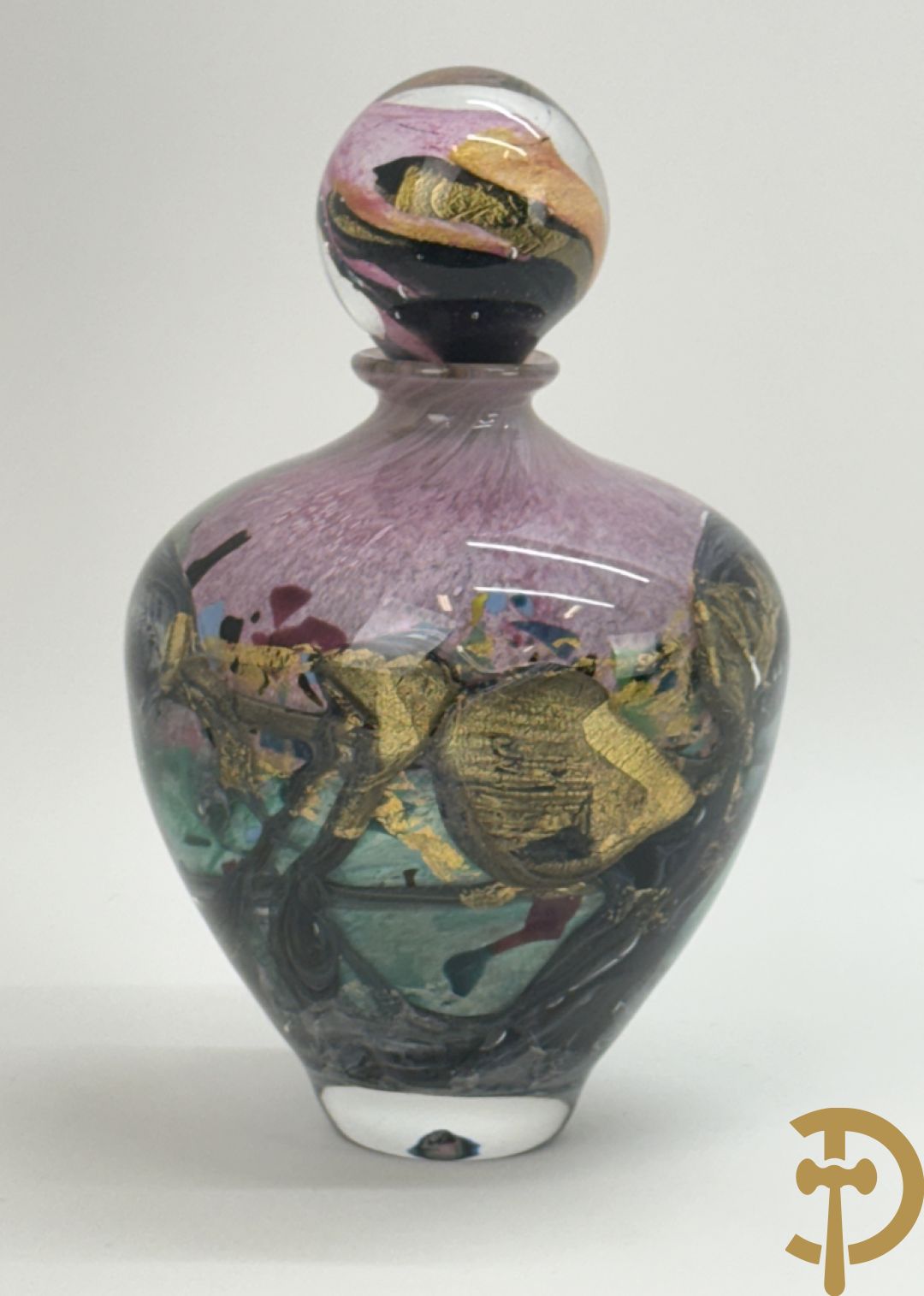 NOVARO Jean-Claude getekend onderaan - Glaspasta vaas met stop, getorst roze en gouddraad