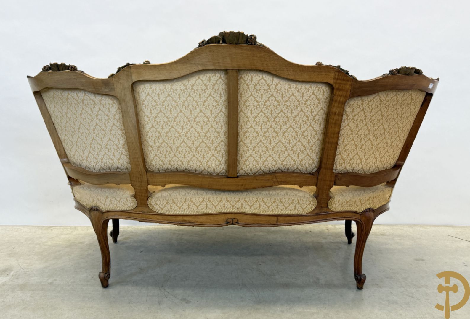 Notelaren Louis XV canapé en 2 armzetels met rocailles