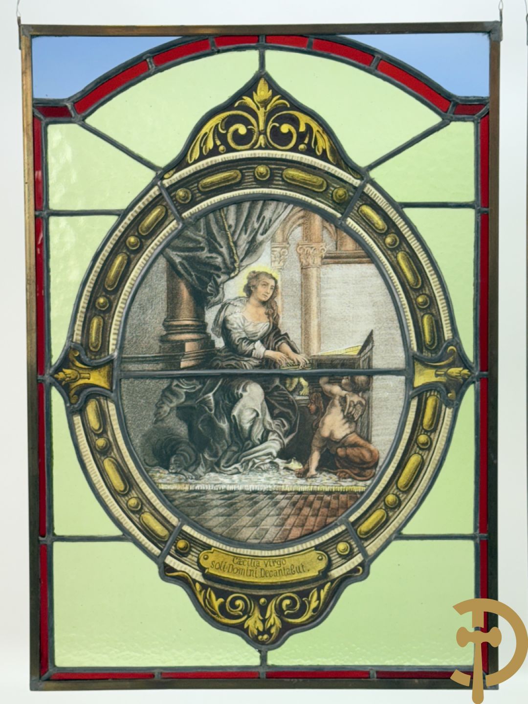 Twee loodramen met beschilderde taferelen 