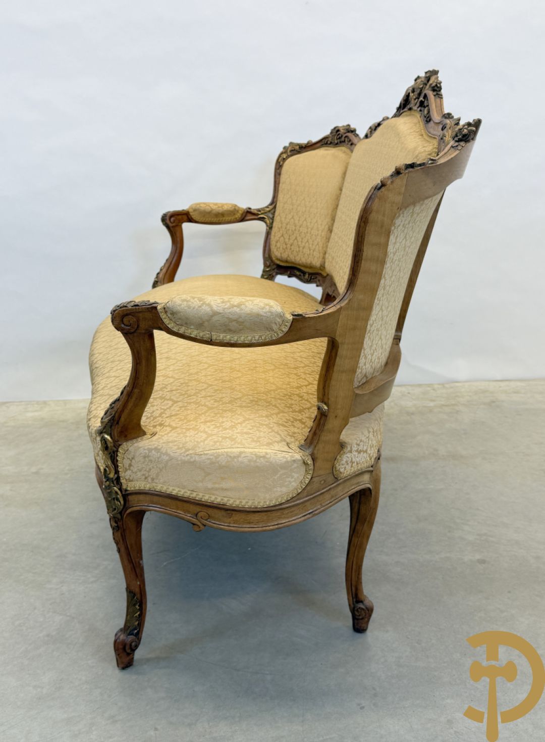 Notelaren Louis XV canapé en 2 armzetels met rocailles