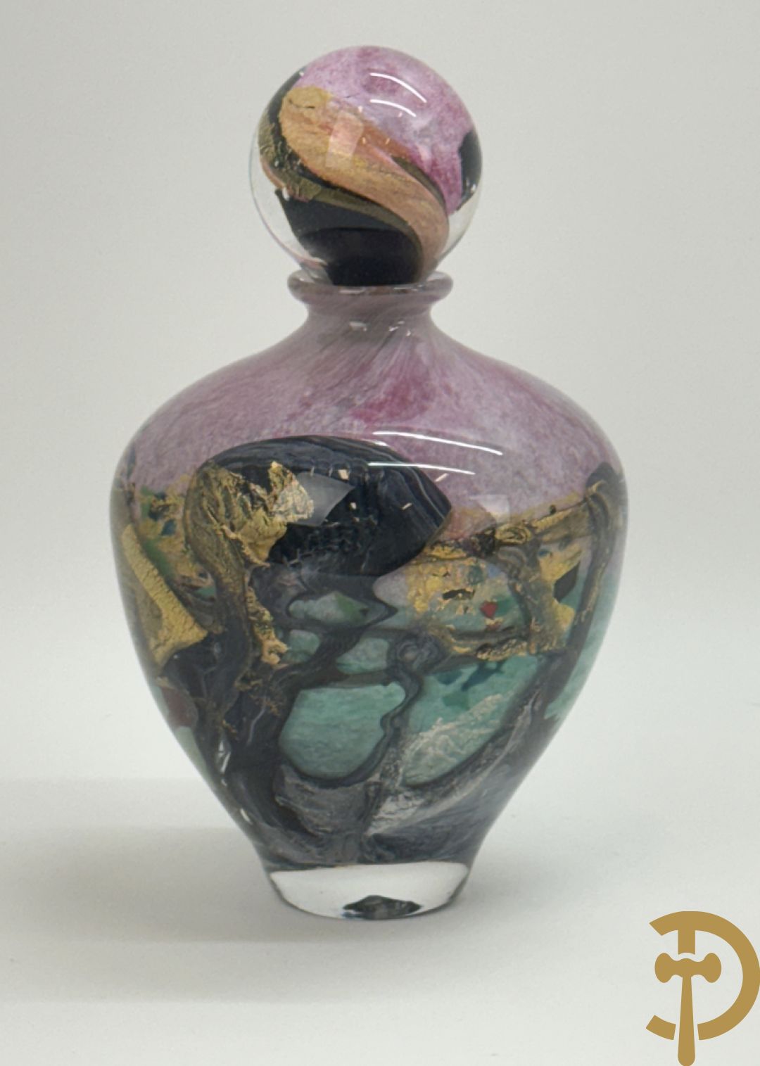 NOVARO Jean-Claude getekend onderaan - Glaspasta vaas met stop, getorst roze en gouddraad