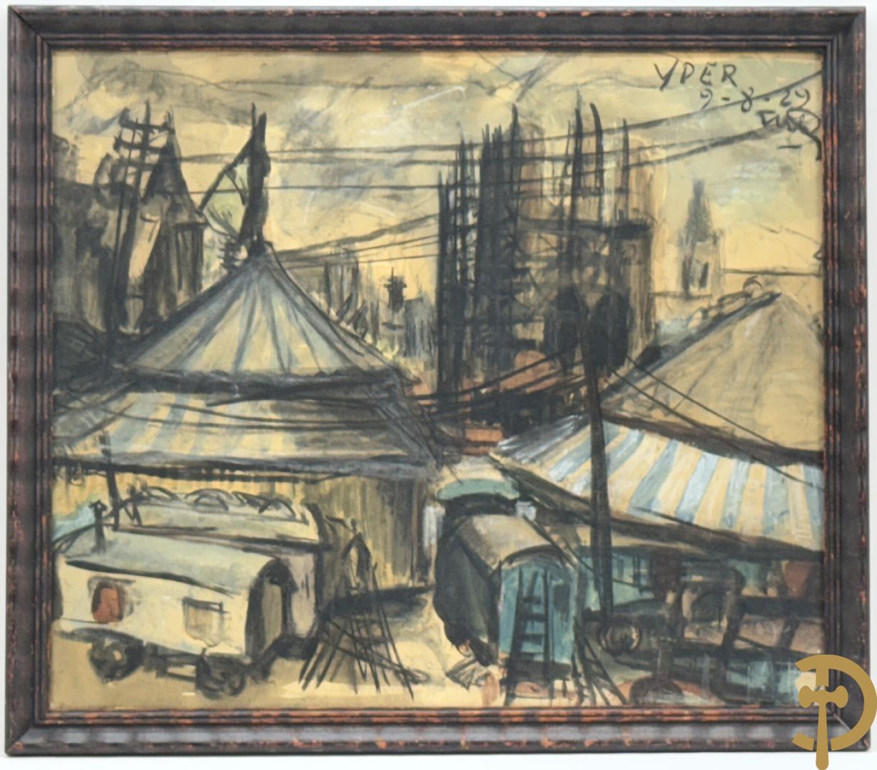 Onleesbaar getekend met monogram rechts boven Yper 9-8-29 