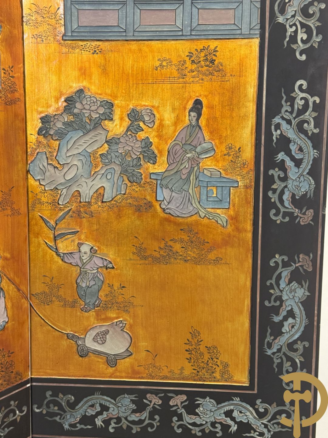 Vierdelige Chinese paravan met landschapsdecor