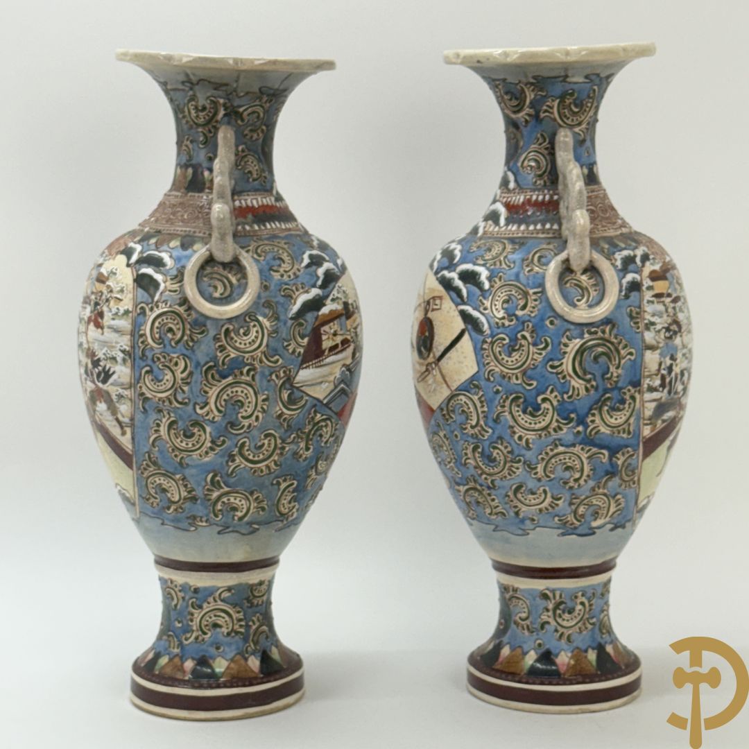 Paar Satsumat vazen met krijgertaferelen