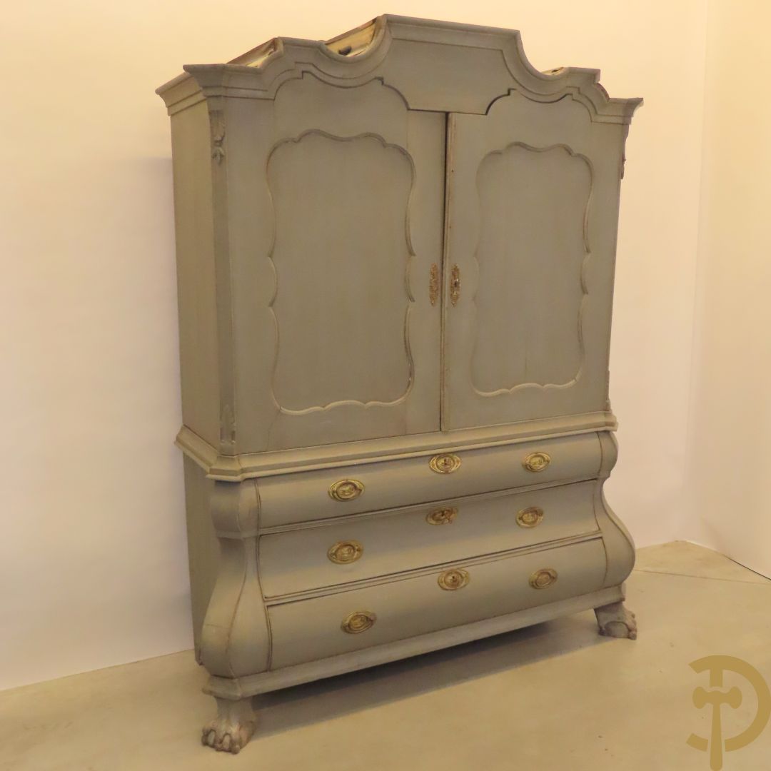 Hollands eiken beschilderd kabinet met 2 deuren bovenaan en 3 lades onderaan