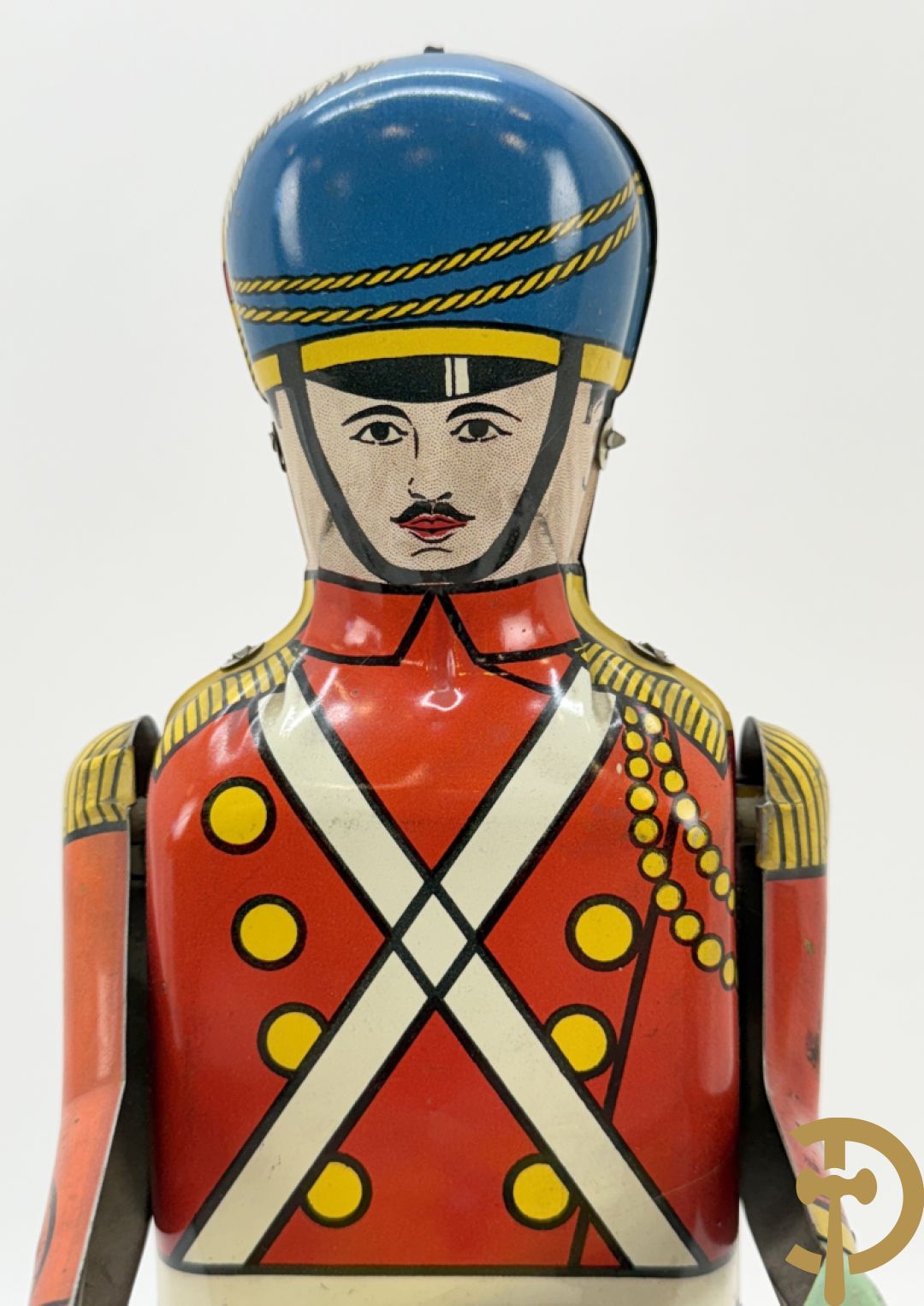 Antieke Engelse speelgoedtrommelaar, Drum Major made by Wolvering supply by Pittsburgh