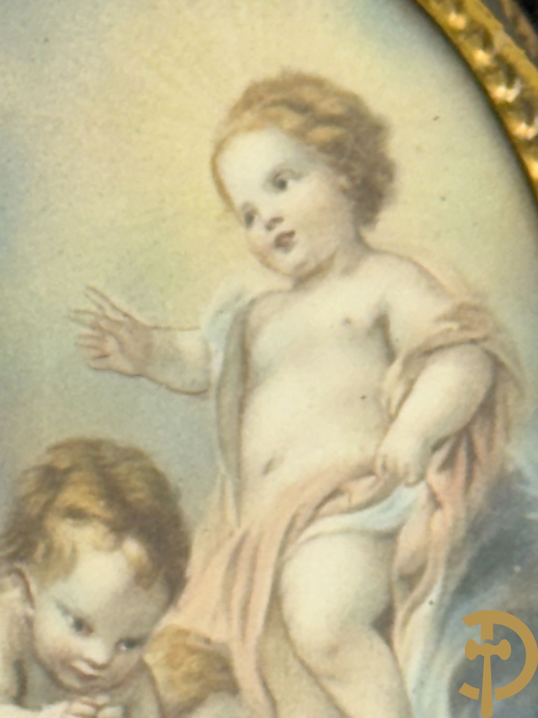 Vier handgekleurde miniaturen met romantische scènes en edeldames