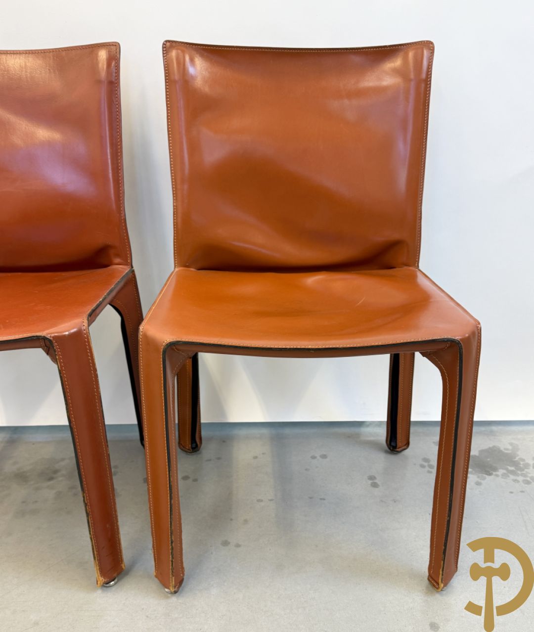 Zes lederen Cassina stoelen, 412 Cab Chairs, Mario Bellini
