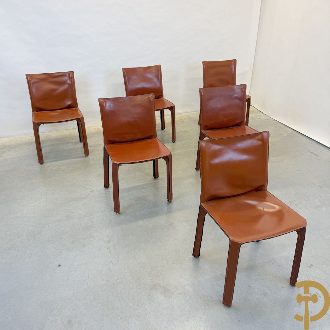 Zes lederen Cassina stoelen, 412 Cab Chairs, Mario Bellini