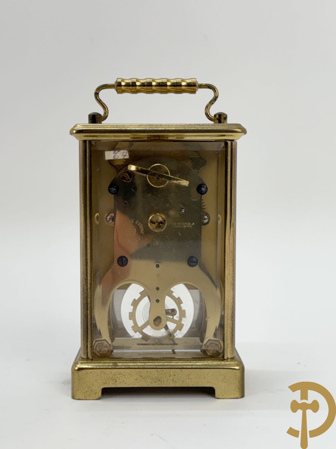 Zes miniatuurklokjes w.o. cupido houdende een pendule, marmeren kapelklokje, 2 reiswekkers, Napoleon III pendule in koper en zamak klokje