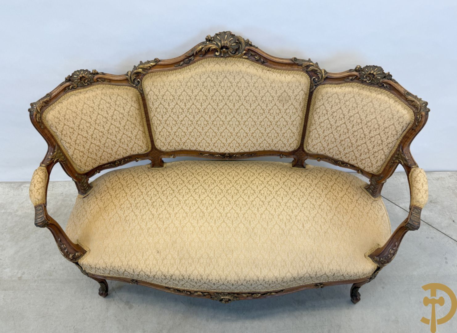 Notelaren Louis XV canapé en 2 armzetels met rocailles