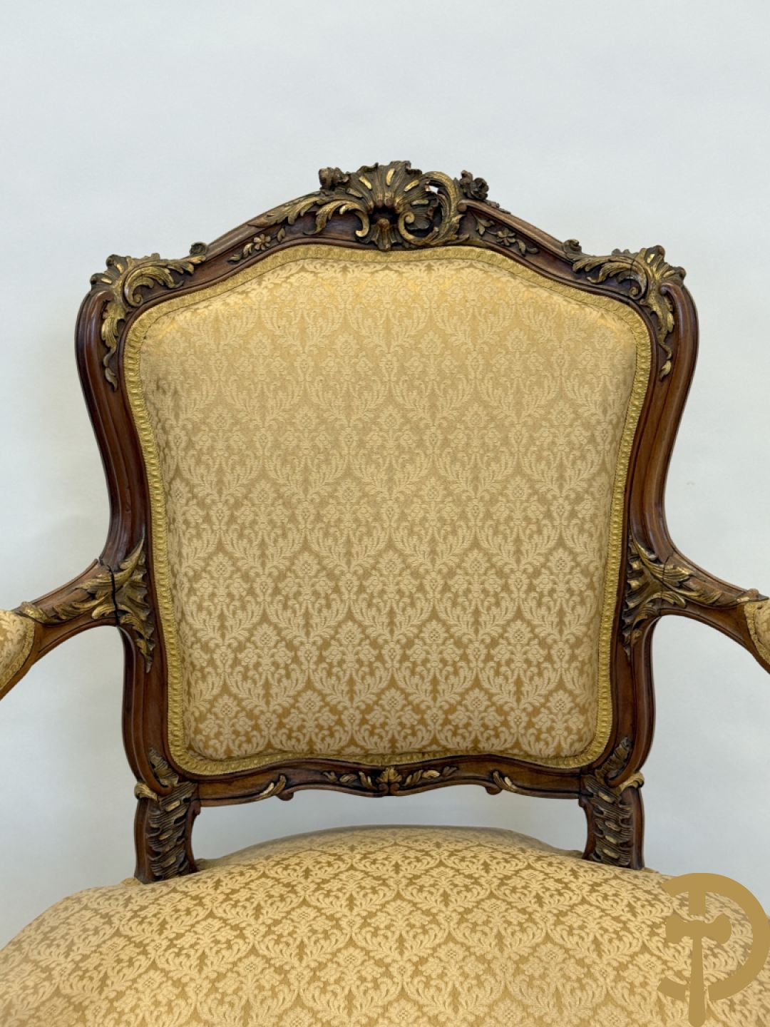 Notelaren Louis XV canapé en 2 armzetels met rocailles