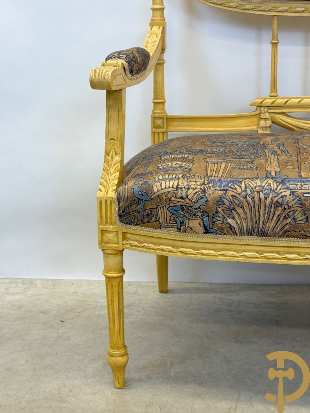 Vijfdelig gepolychromeerd Louis XVI salonensemble bestaande uit canapé, 2 fauteuils en 2 stoelen