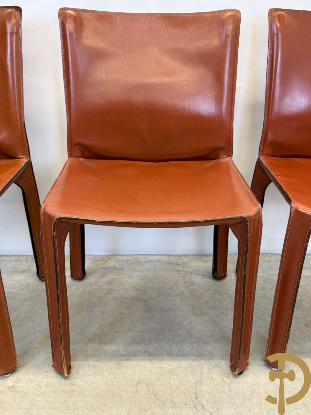 Zes lederen Cassina stoelen, 412 Cab Chairs, Mario Bellini