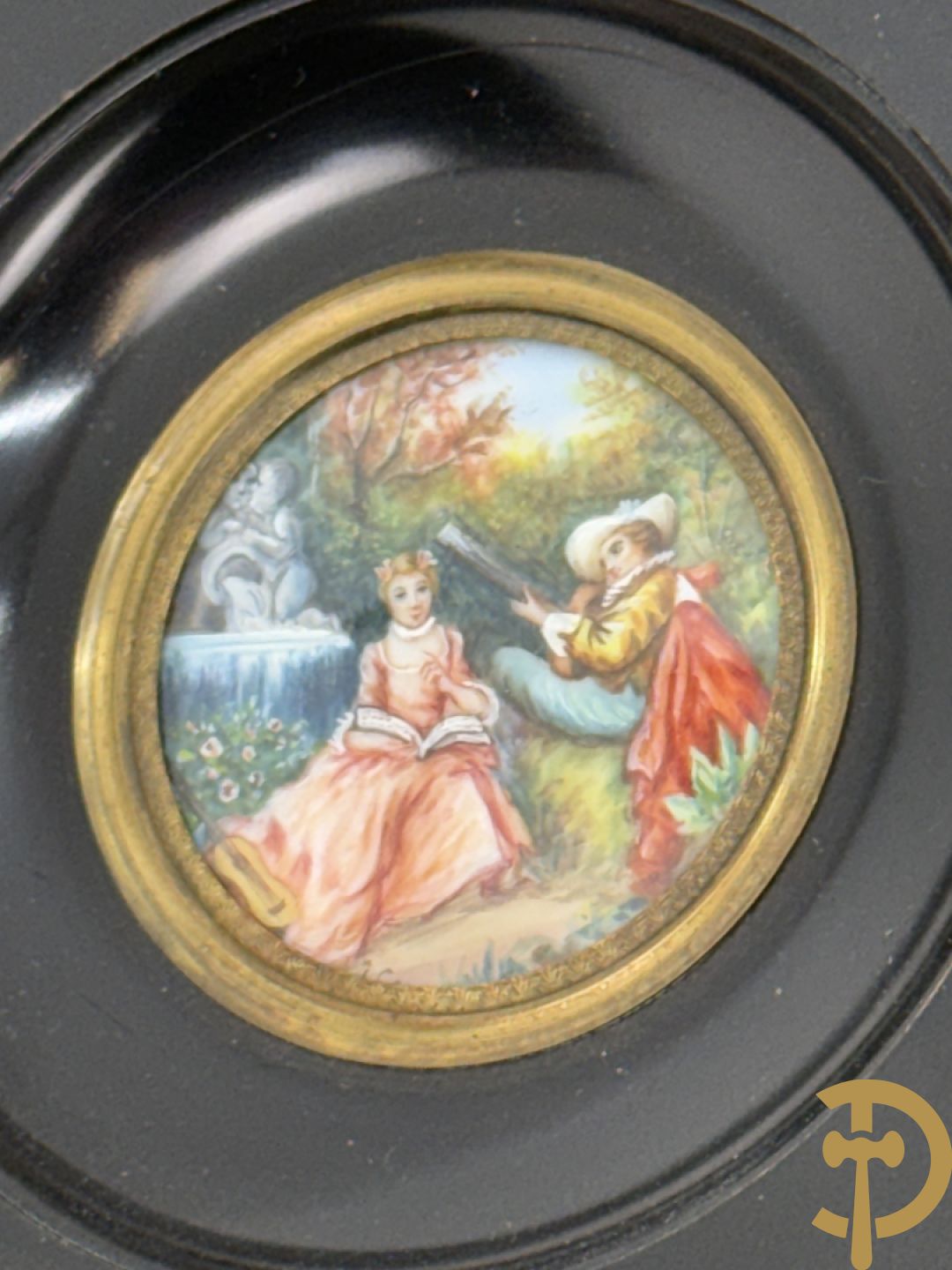 Vijf miniaturen met damersportretten en romantische scène, waarvan 4 getekend : de Roussely, Canova, Siluce ? en Domery ?