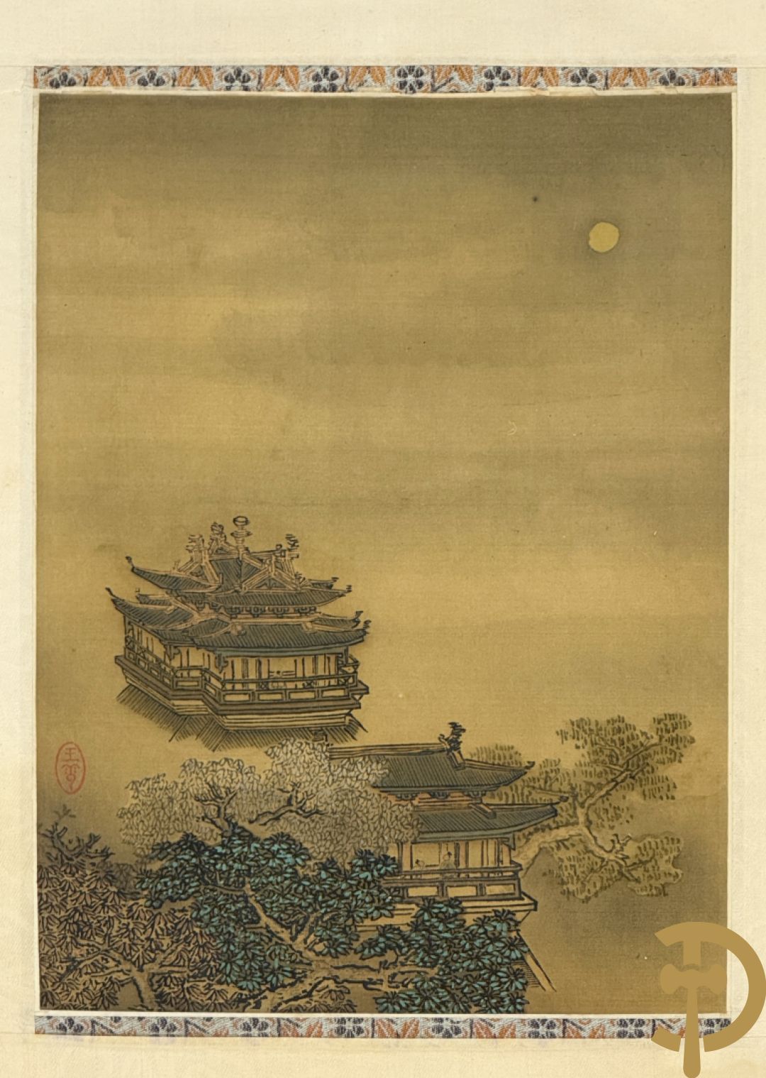 Drie ronde Aziatische zijdeschilderingen + Aziatische zijdeschildering