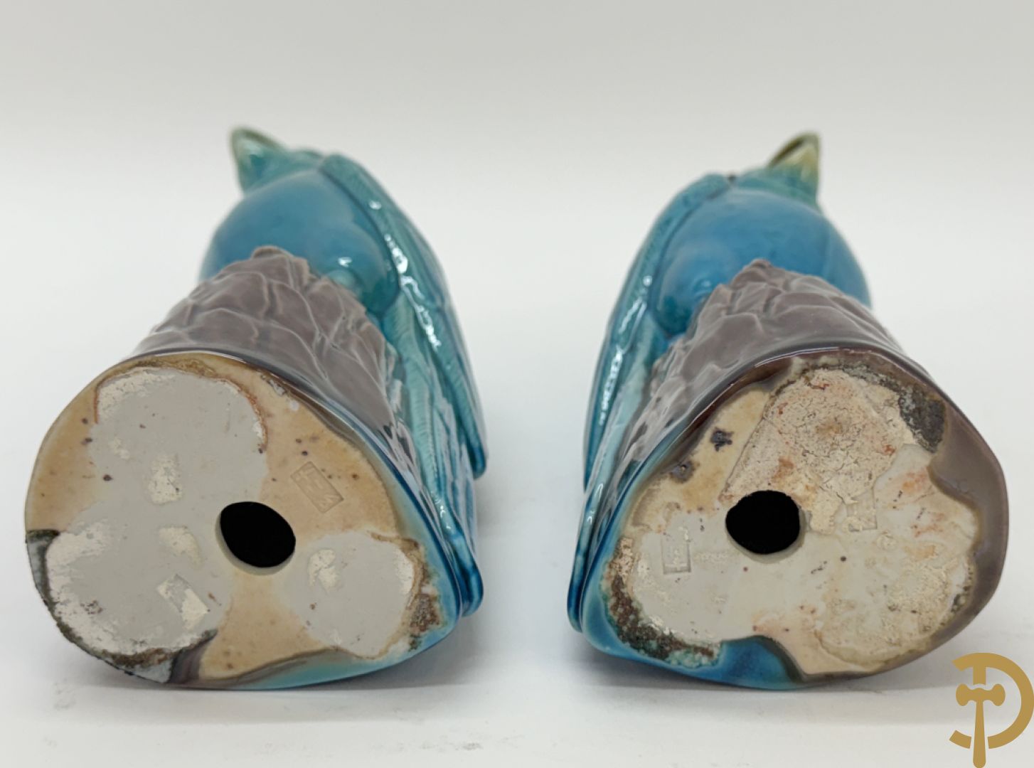 Chinese keramieken wijsgeer met staf + paar papegaaien in meerkleurige keramiek + 2 paar Aziatische keramieken fo-hondjes