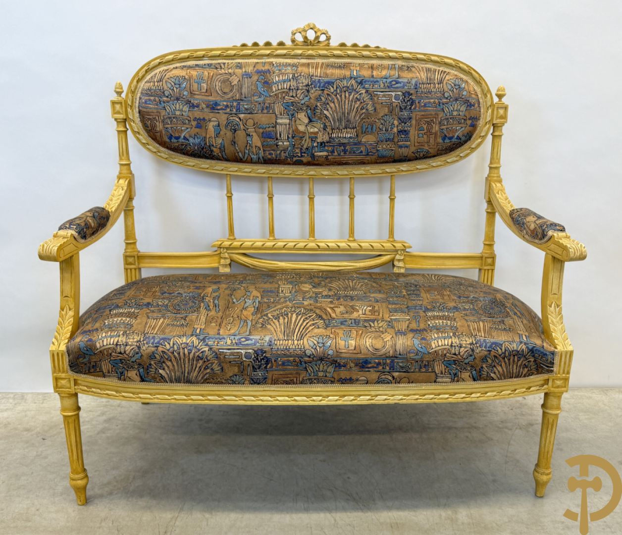 Vijfdelig gepolychromeerd Louis XVI salonensemble bestaande uit canapé, 2 fauteuils en 2 stoelen