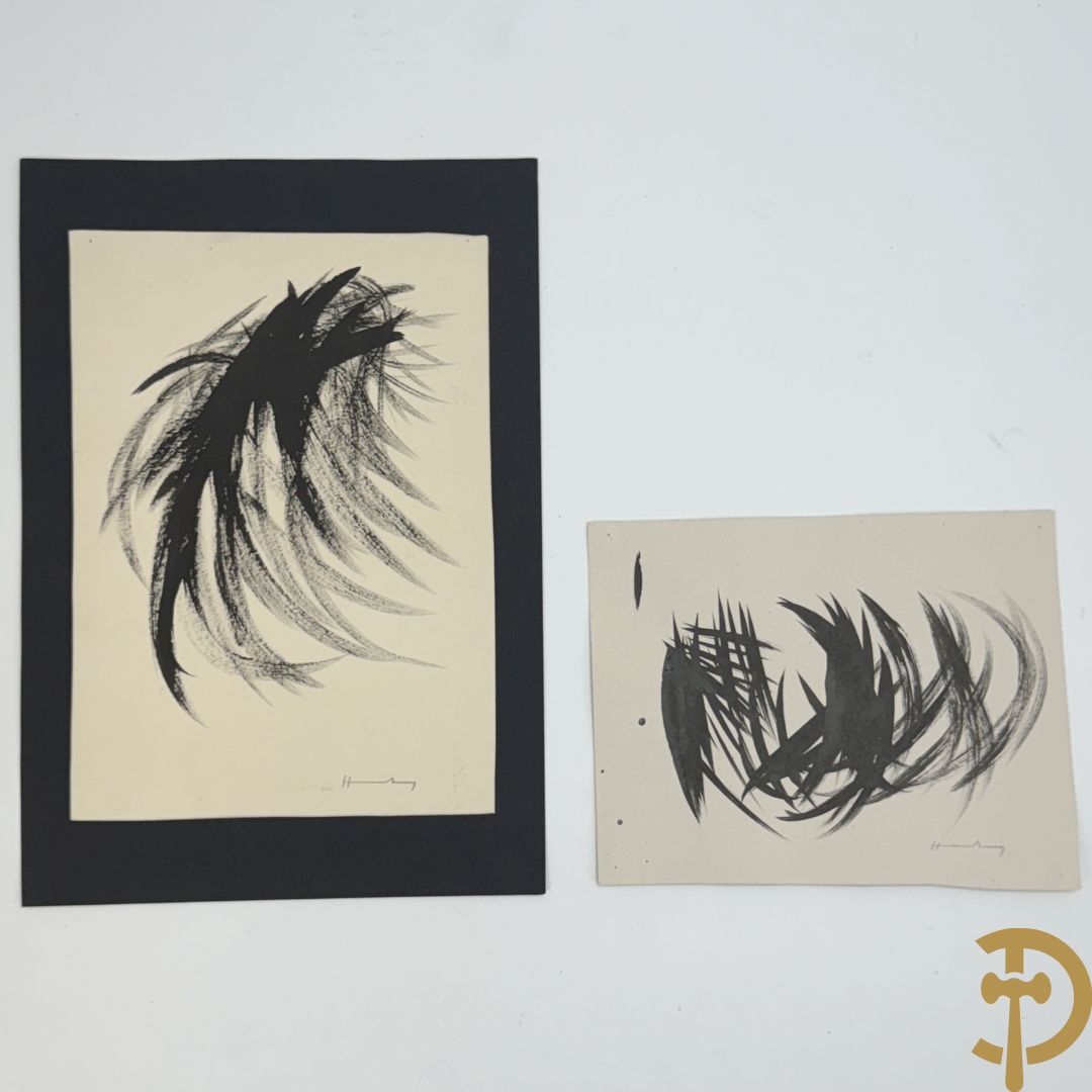 HARTUNG (Hans) getekend Moderne abstracte inkttekening + modern abstract werk inkttekening