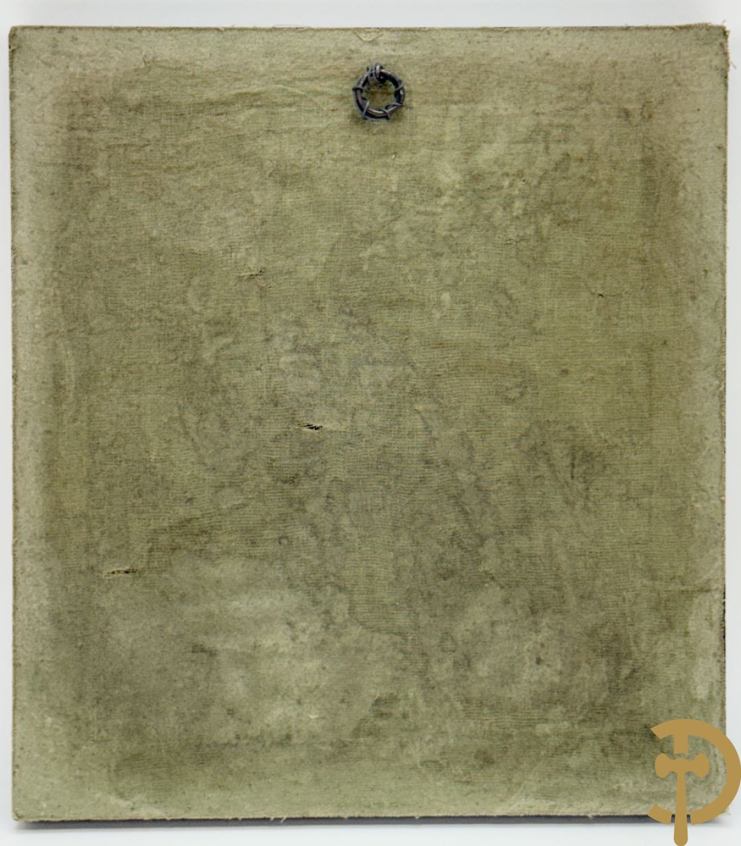 Russische koperen ikoon met voorstelling van Petrus met doek, deels geëmailleerd