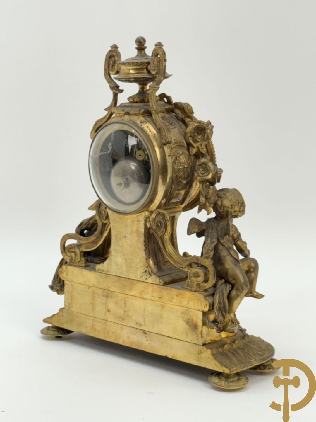 Bronzen pendule met paar cupido