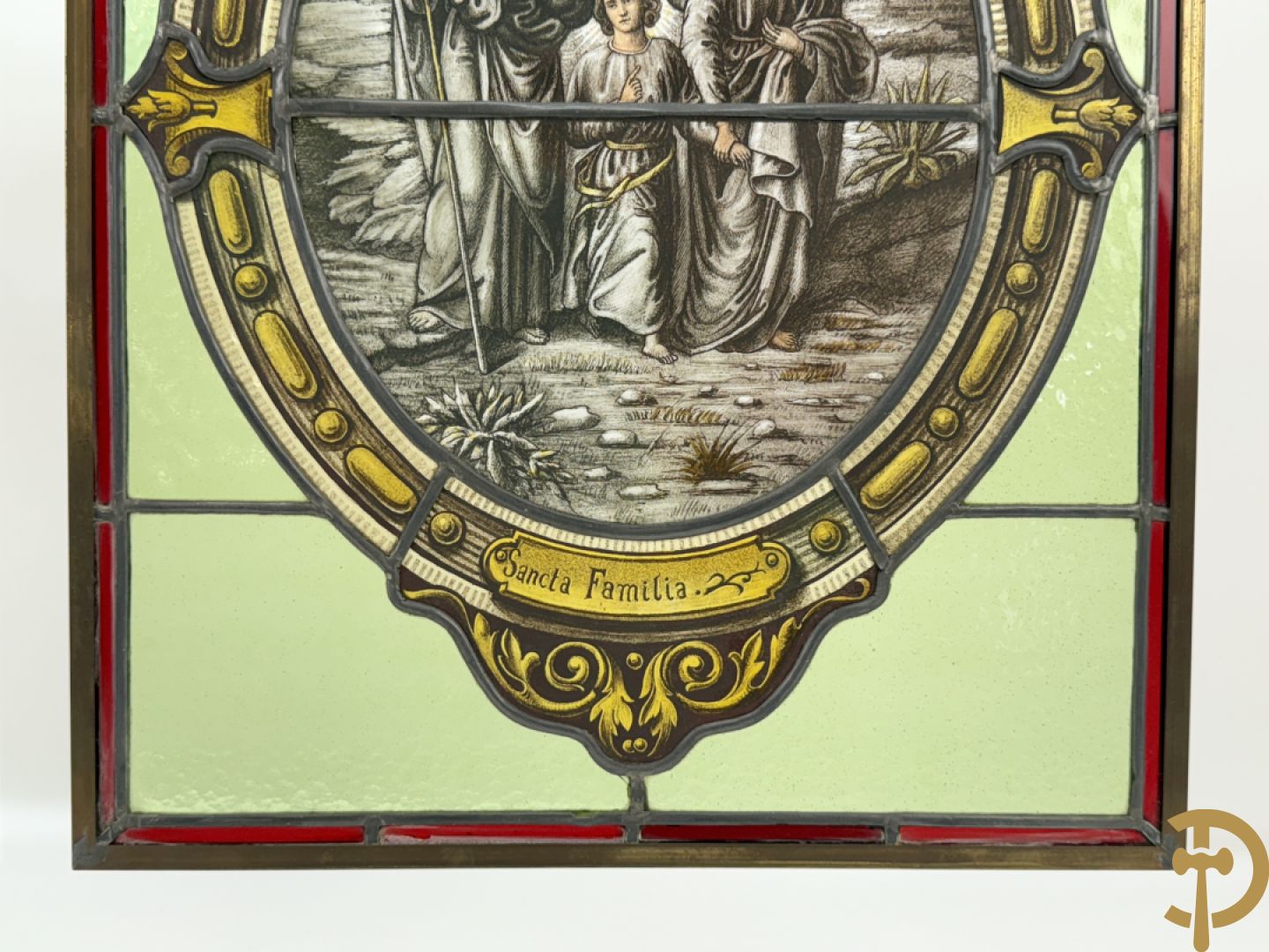 Twee loodramen met beschilderde taferelen 